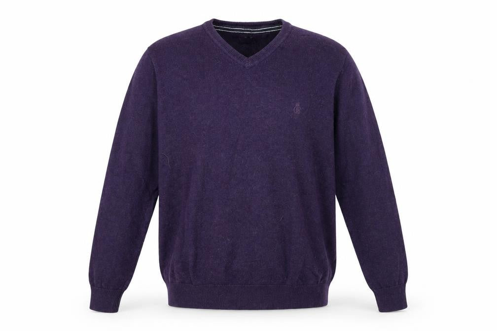 Front view of JP Cole Men's Purple V-Neck jumper M