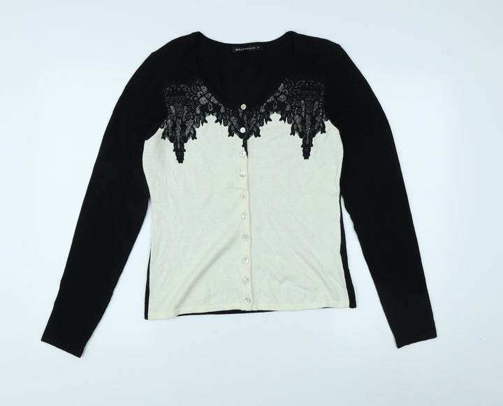 Expresso Women's Black Cardigan M Cotton Cashmere Blend