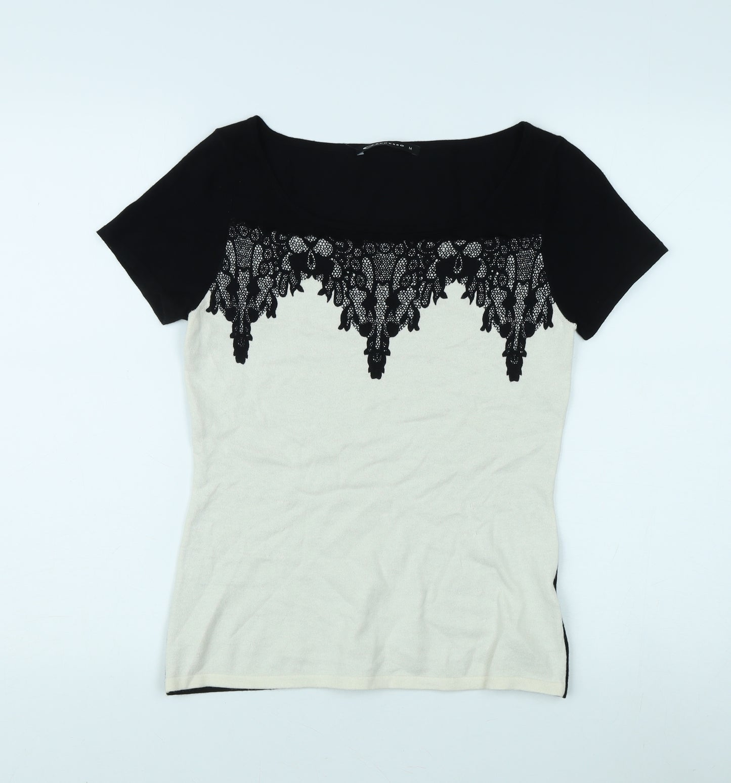 Expresso Women's Black Lace Accent T-Shirt M