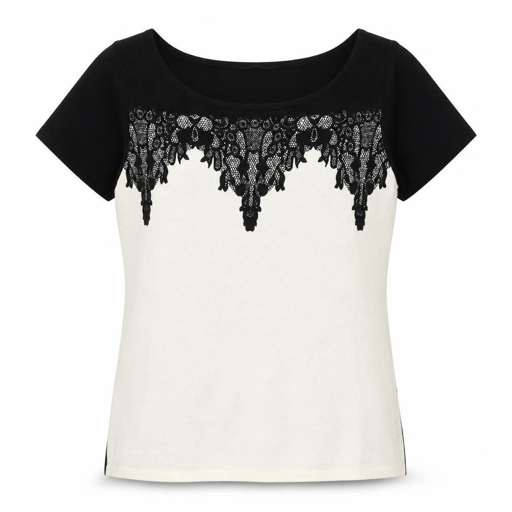 Front view of Expresso Women's Black Lace Accent T-Shirt M