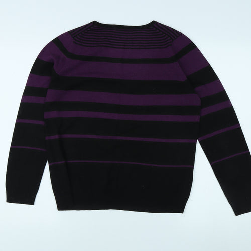 Marks and Spencer Women's Purple Striped Pullover Jumper - Size 12