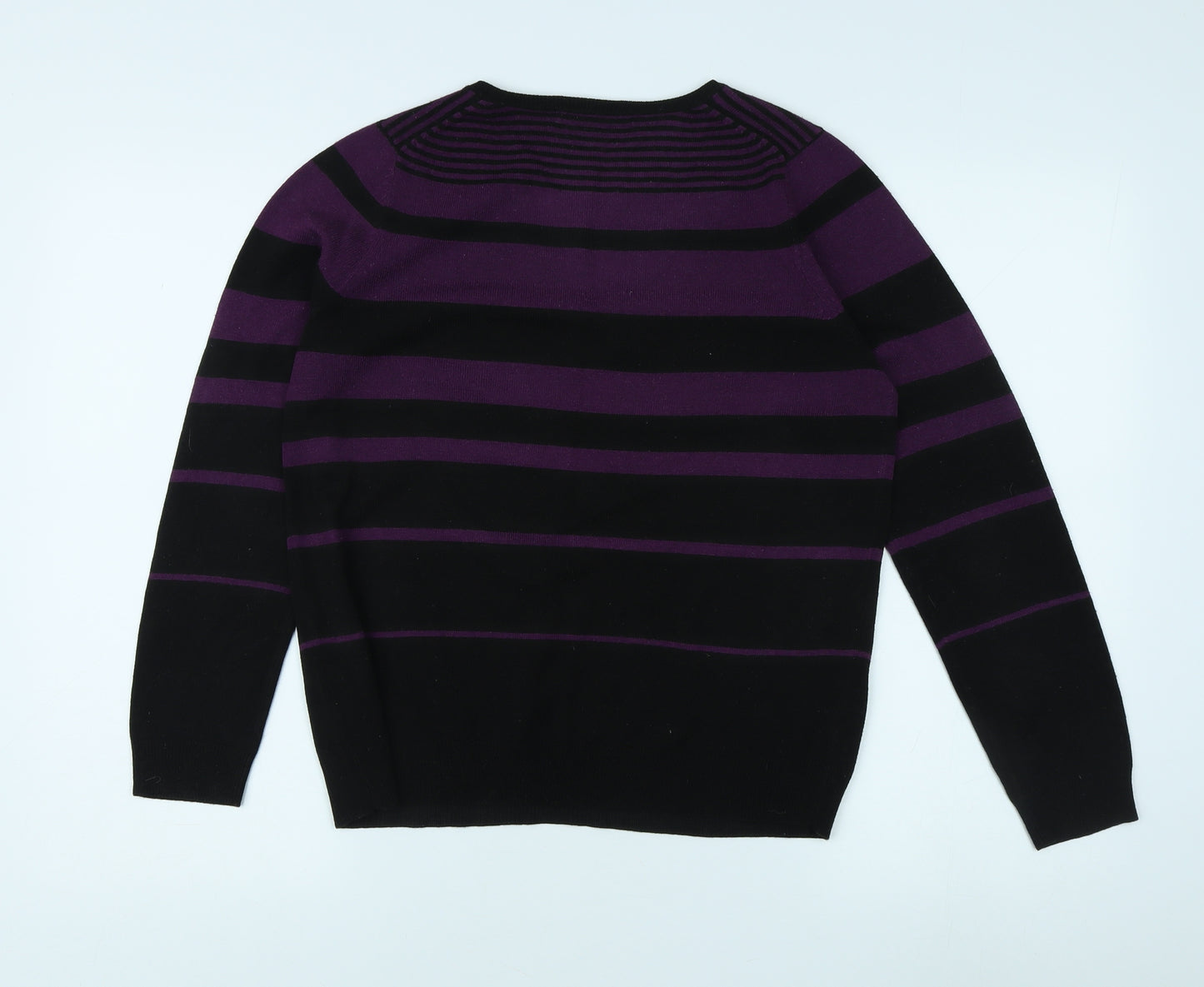 Marks and Spencer Women's Purple Striped Pullover Jumper - Size 12