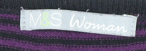Marks and Spencer Women's Purple Striped Pullover Jumper - Size 12