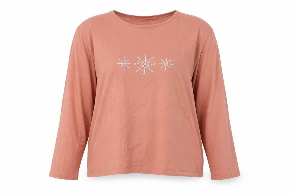 Front view of EWM Women's Pink Long Sleeve T-Shirt, size L
