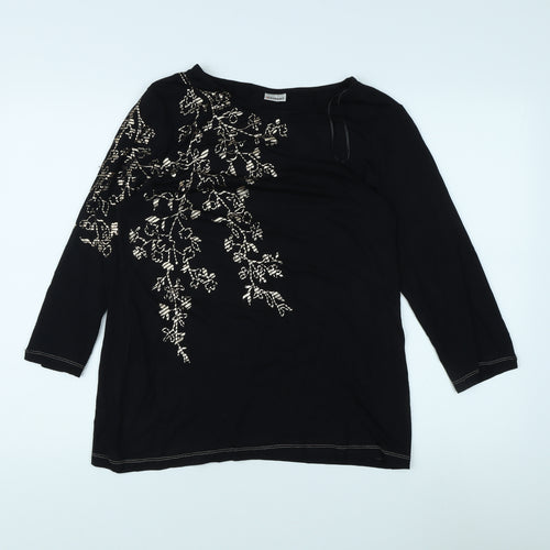 Damart Women's Black Embroidered Boat Neck Top M
