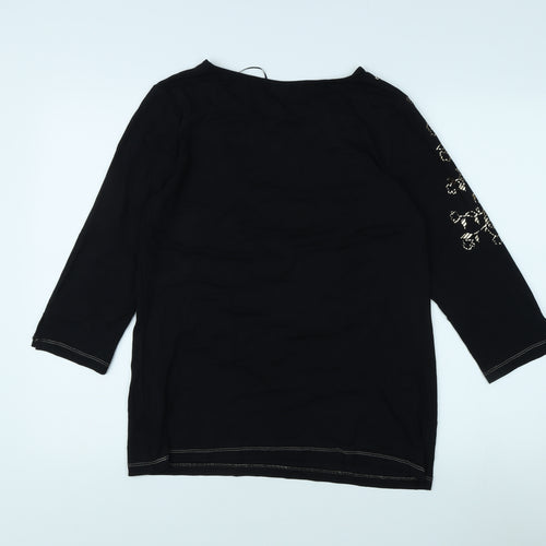 Damart Women's Black Embroidered Boat Neck Top M