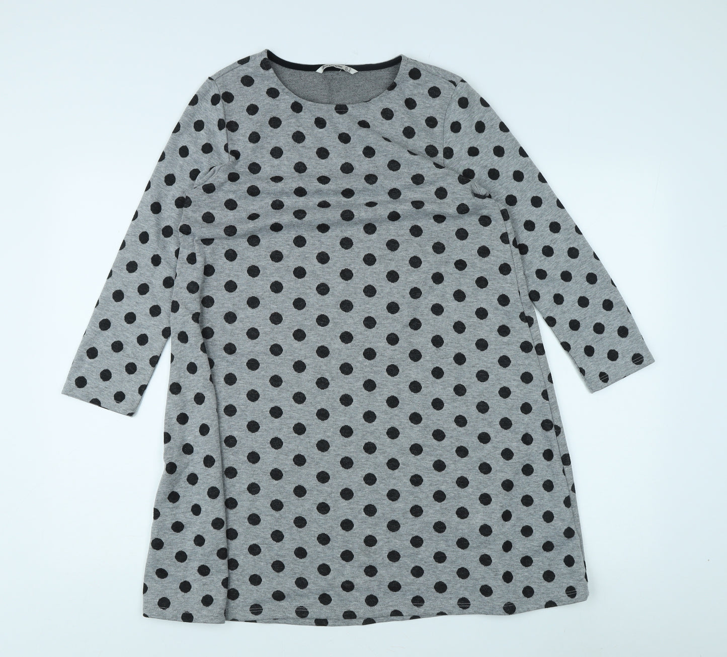 Stradivarius Women's Grey Polka Dot Shift Dress Size 8