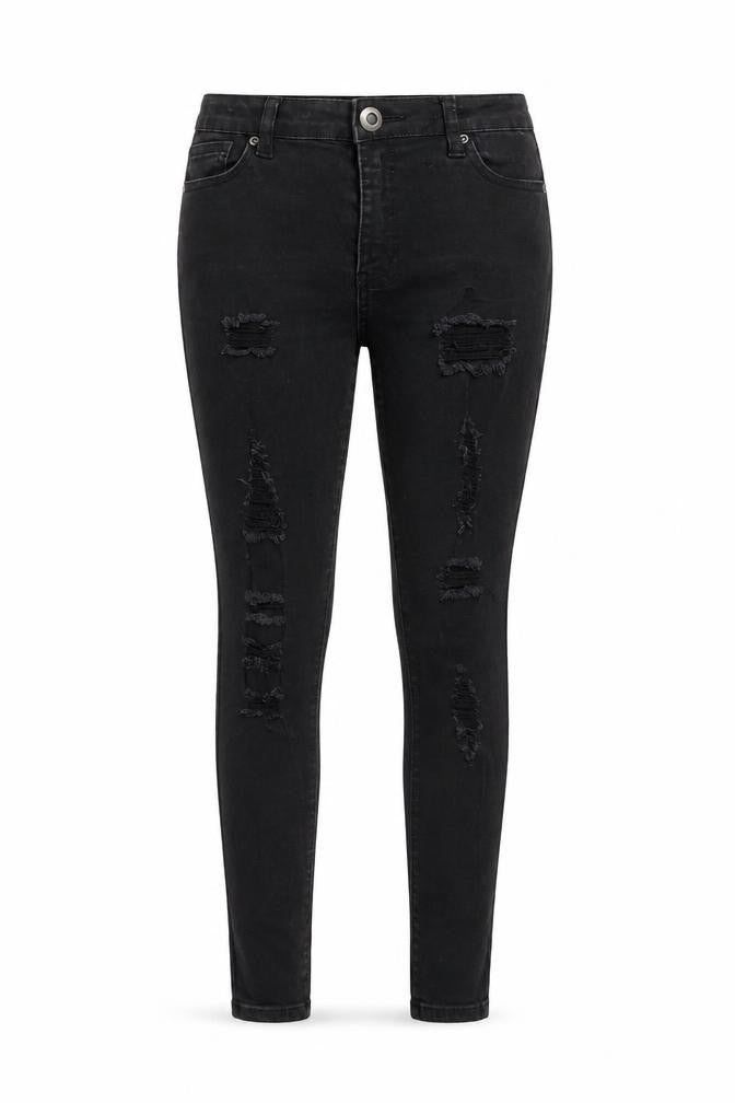 Front view of Boohoo Women's Black Distressed Skinny Jeans, size 10