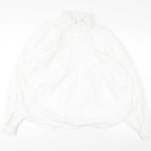 H&M Women's White Embroidered Blouse M