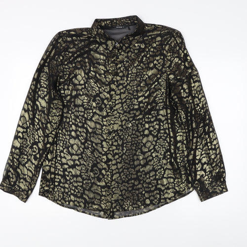 Roman Women's Black Animal Print Button-Up Shirt Size 18