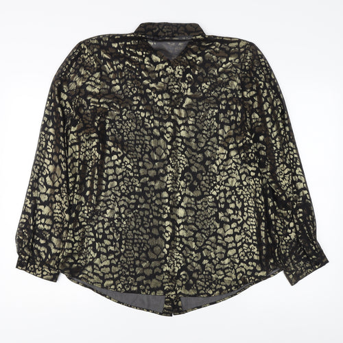 Roman Women's Black Animal Print Button-Up Shirt Size 18