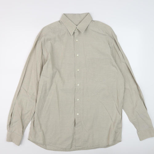 Hugo Boss Men's Beige Long Sleeve Button-Up Shirt
