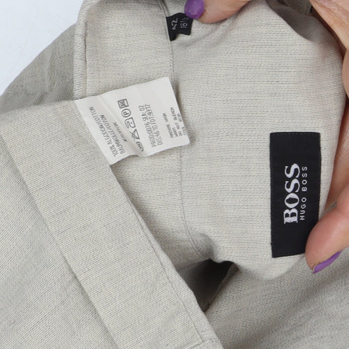 Hugo Boss Men's Beige Long Sleeve Button-Up Shirt