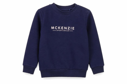Front view of McKenzie unisex kids blue pullover sweatshirt 3 years