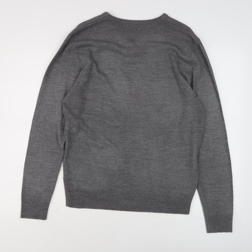 Thomas Nash Men's Grey Wool V-Neck Pullover Jumper S