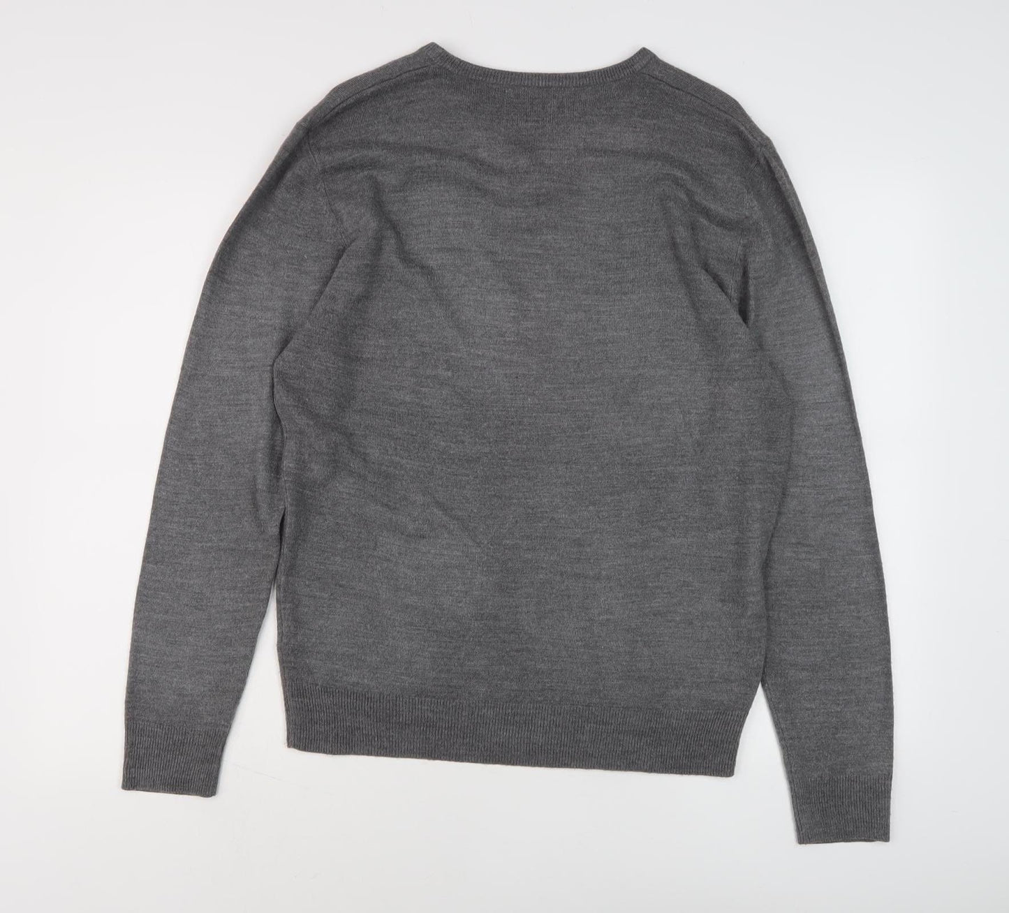 Thomas Nash Men's Grey Wool V-Neck Pullover Jumper S