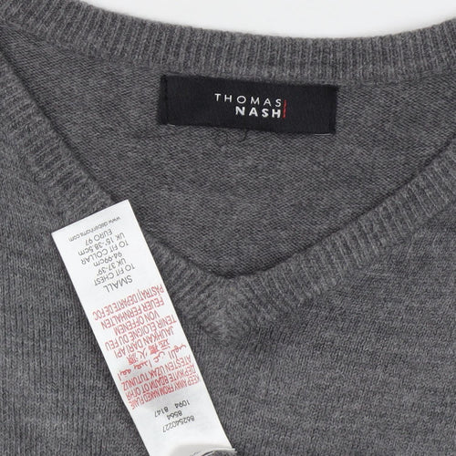Thomas Nash Men's Grey Wool V-Neck Pullover Jumper S