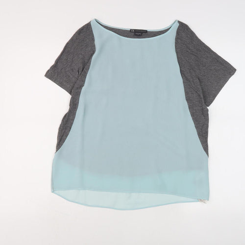 Armani Exchange Women's Grey Blue Colourblock T-Shirt S