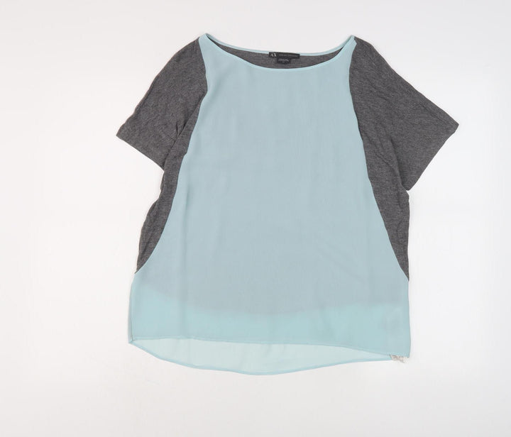 Armani Exchange Women's Grey Blue Colourblock T-Shirt S