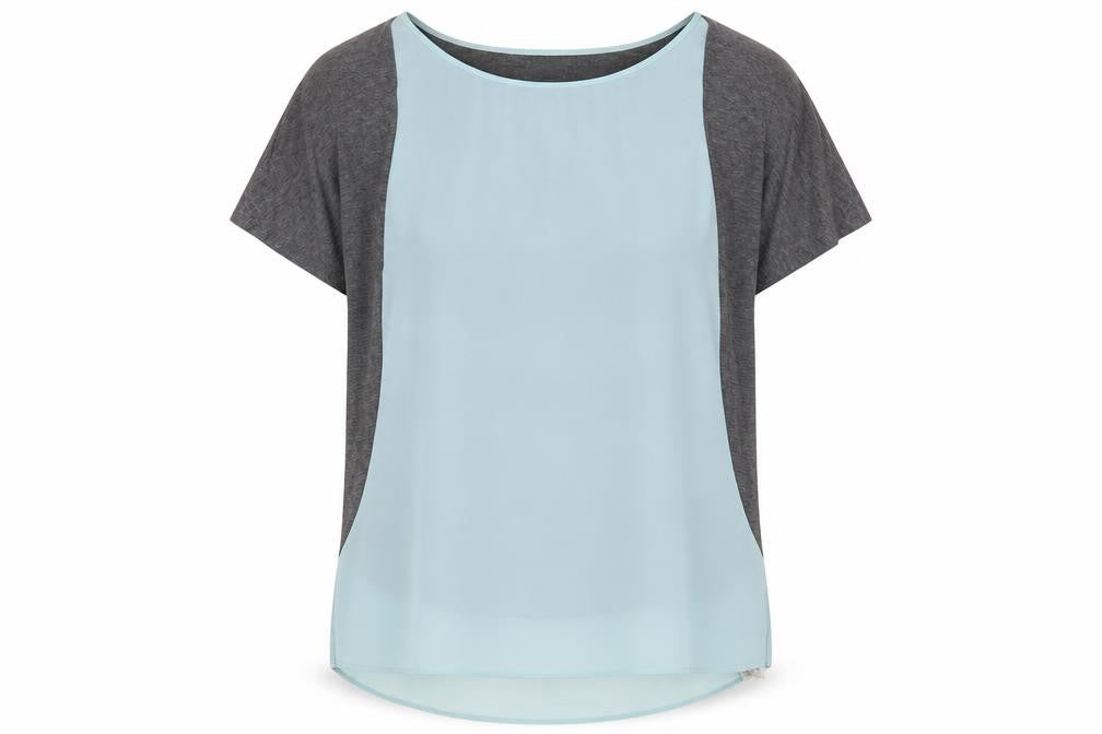 Front view of Armani Exchange Women's Grey Blue Colourblock T-Shirt S