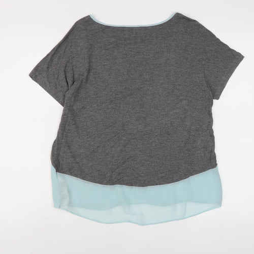 Armani Exchange Women's Grey Blue Colourblock T-Shirt S