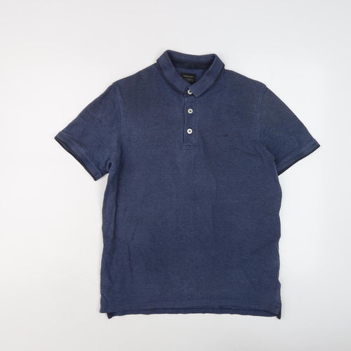 Jack & Jones Men's Blue Polo Shirt M Solid Short Sleeve