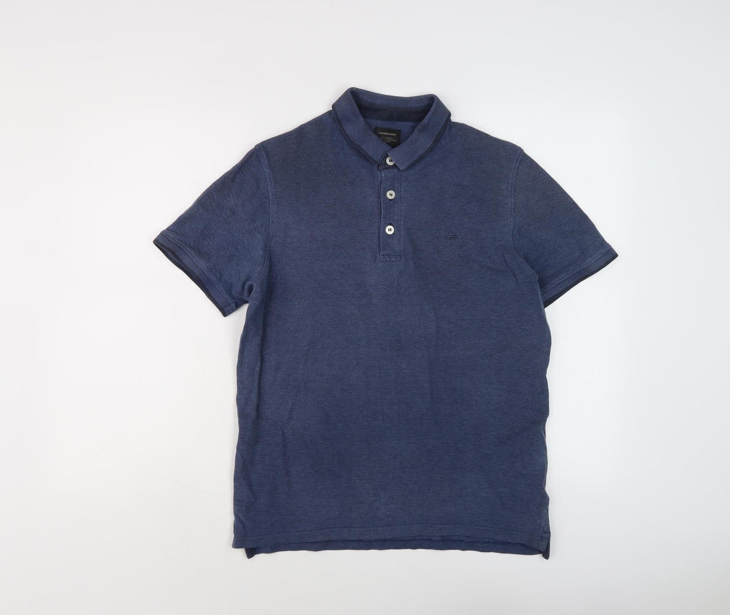 Jack & Jones Men's Blue Polo Shirt M Solid Short Sleeve
