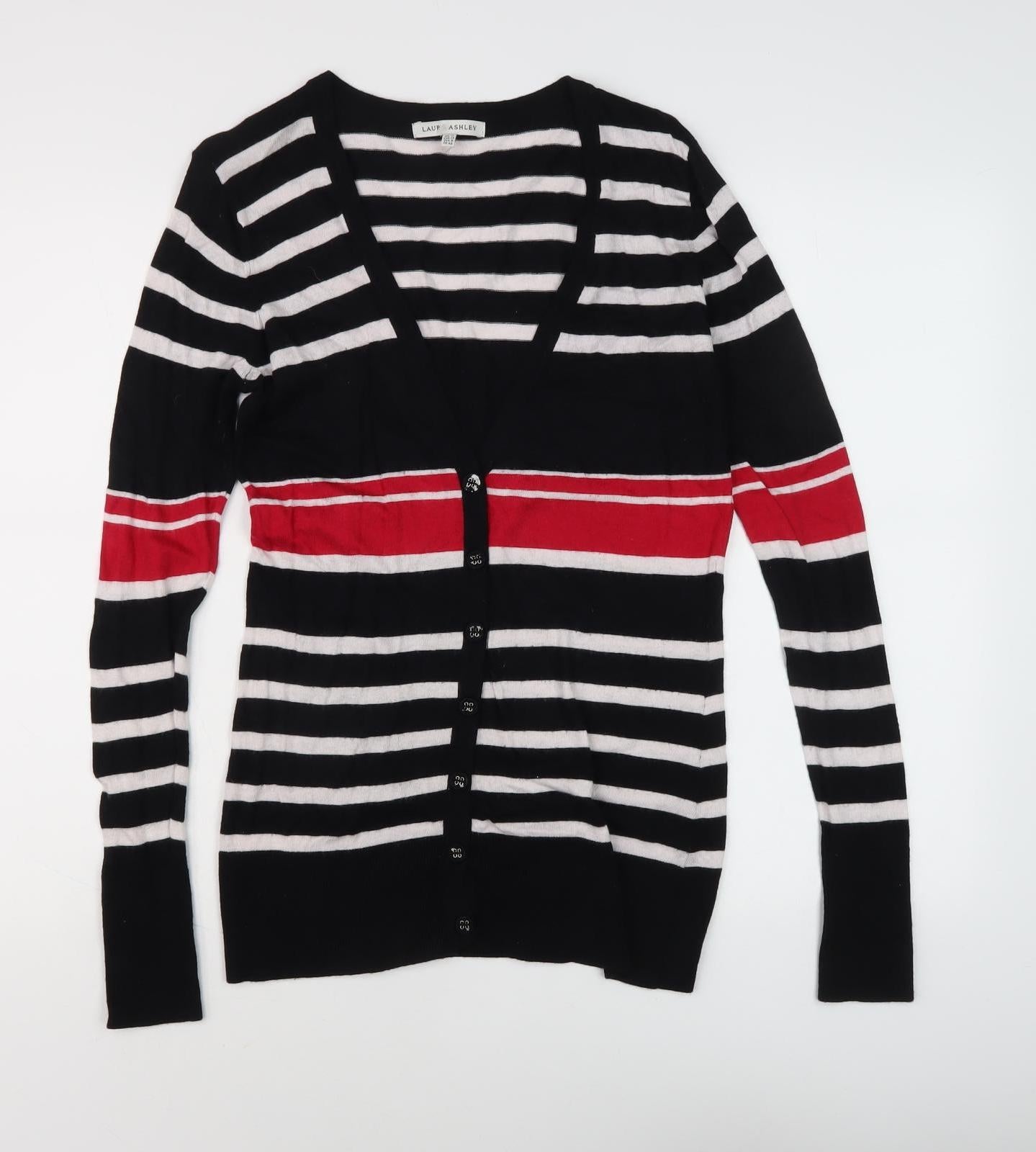 Laura Ashley Women's Black Striped Cardigan, Size 12
