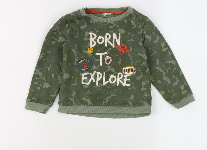 FatFace Unisex Green Camouflage Pullover, 12-18M T-Shirt