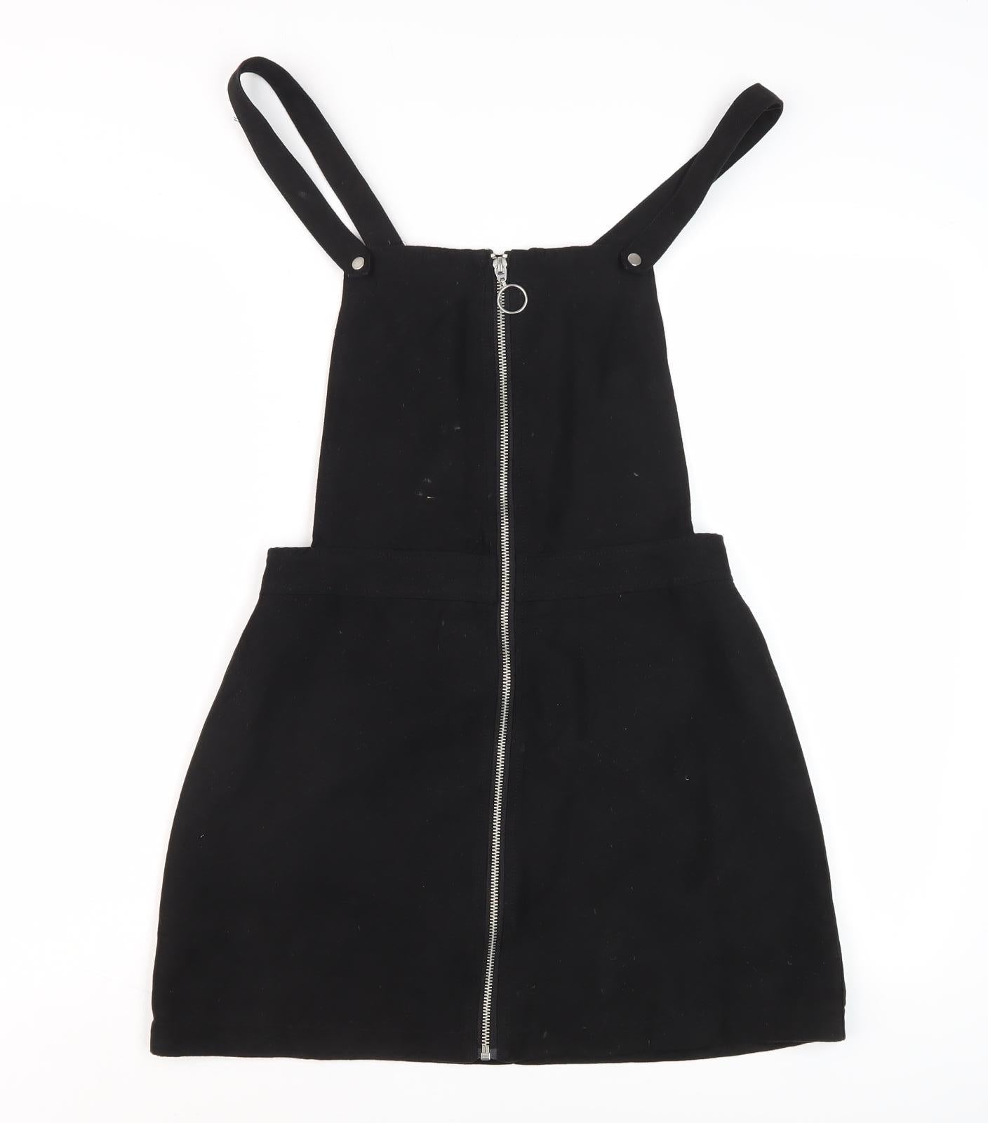 H&M Women's Black Pinafore Dress Size 10 Zip Casual