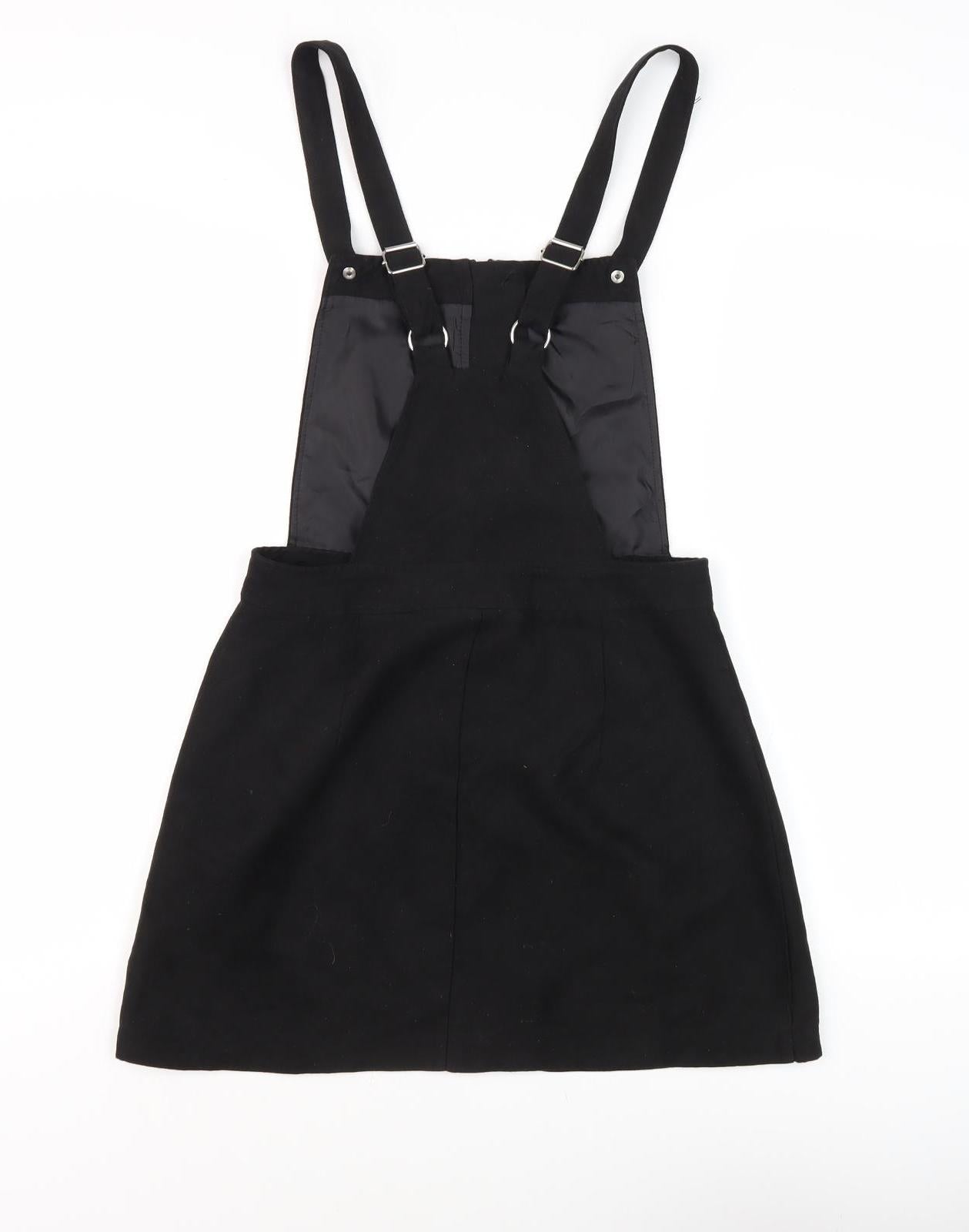 H&M Women's Black Pinafore Dress Size 10 Zip Casual