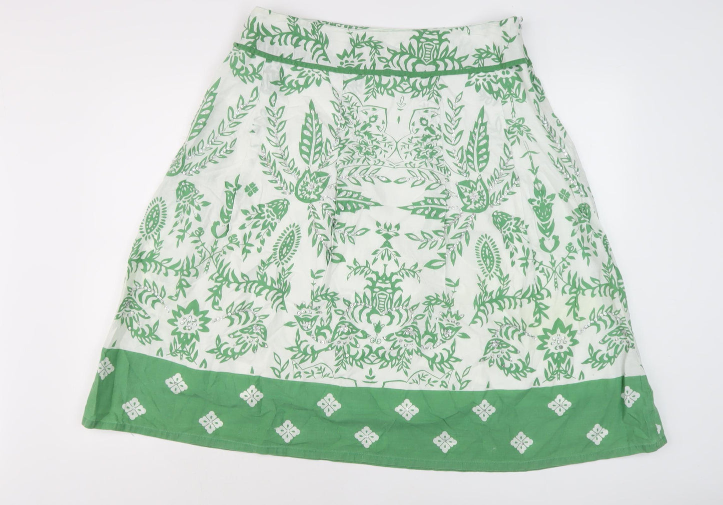 Kiss Women's Floral Green A-Line Knee Length Skirt