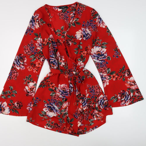 New Look Women's Red Floral Tall Playsuit - Size 14