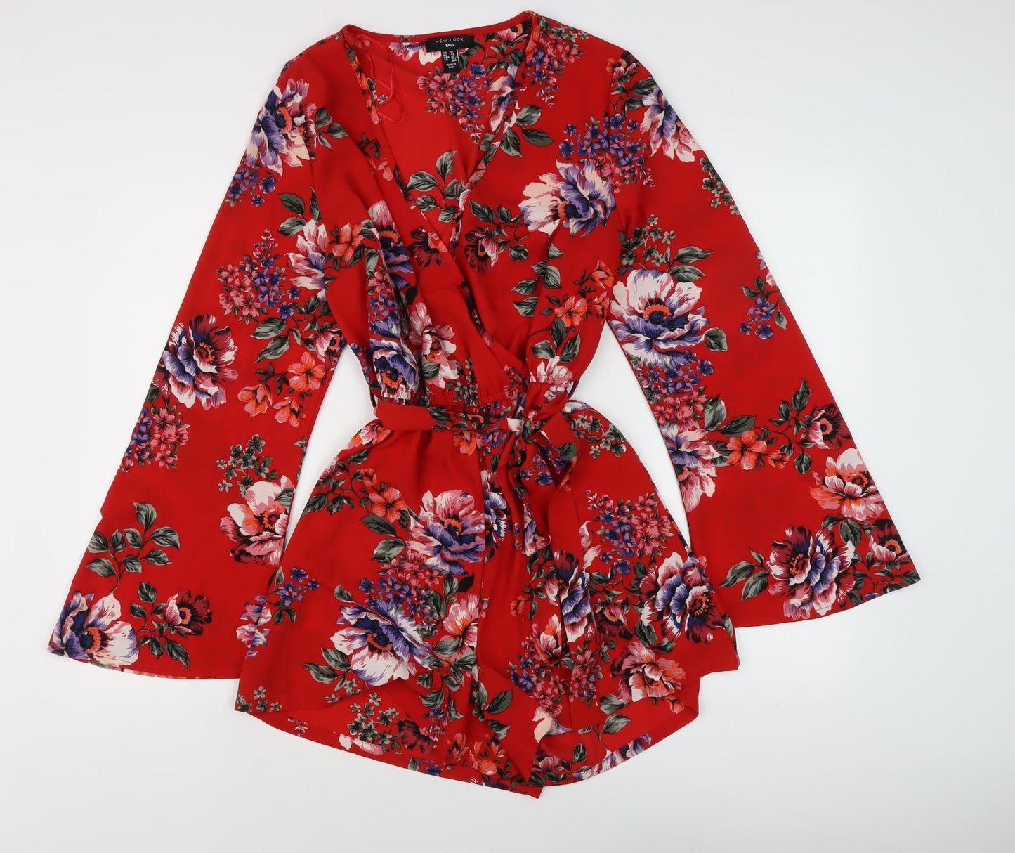 New Look Women's Red Floral Tall Playsuit - Size 14