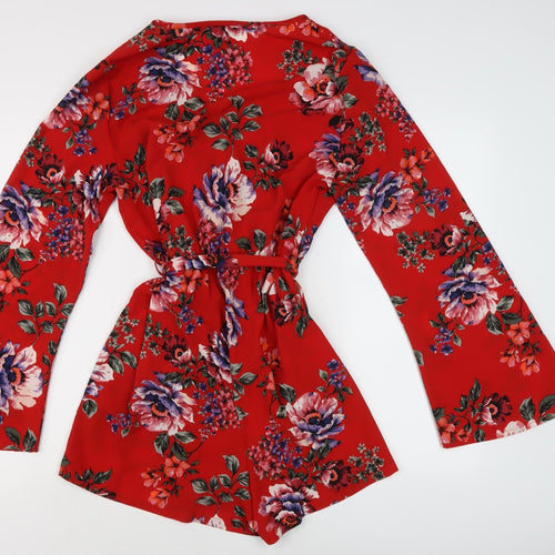 New Look Women's Red Floral Tall Playsuit - Size 14