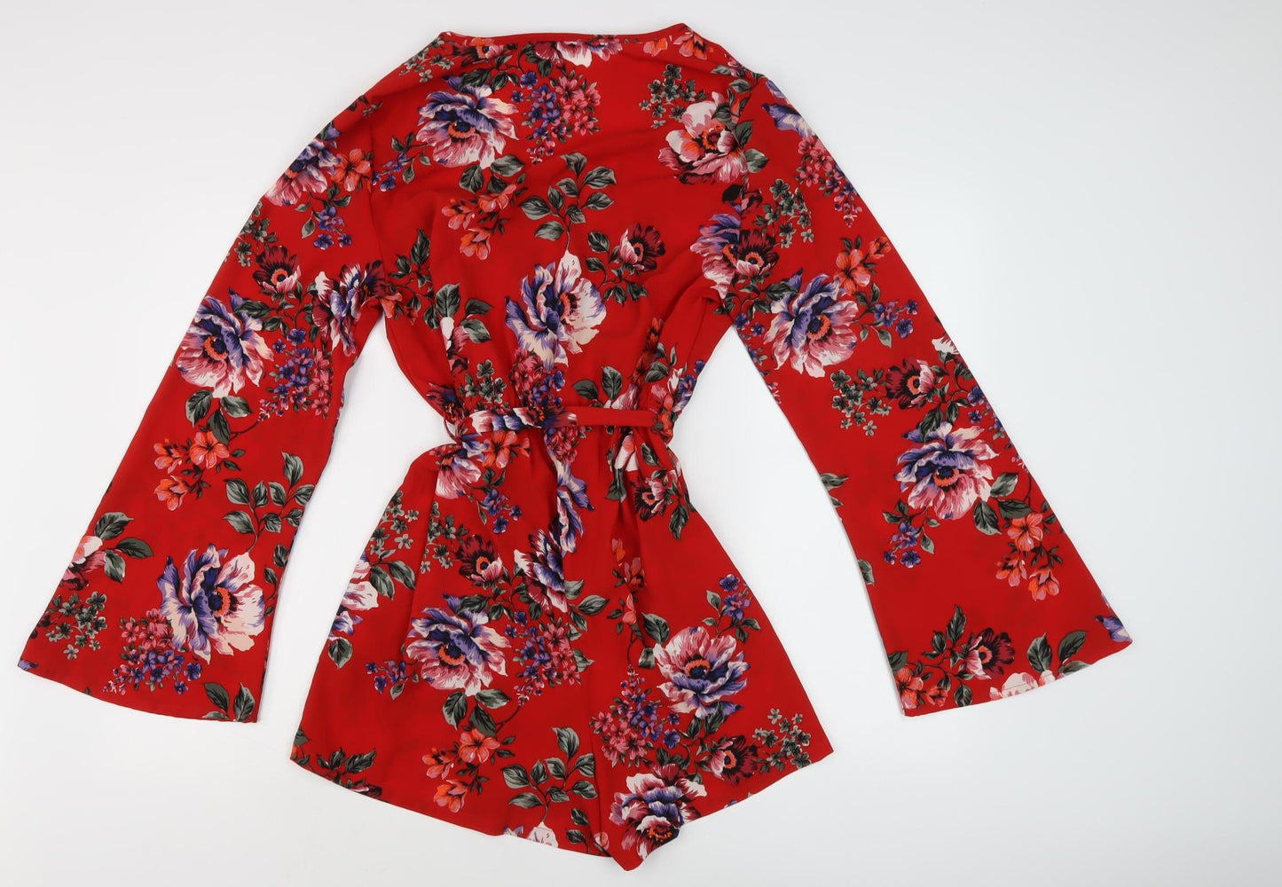 New Look Women's Red Floral Tall Playsuit - Size 14