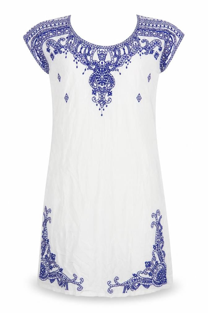 Front view of Solitaire Women's Ivory Embroidered Dress M