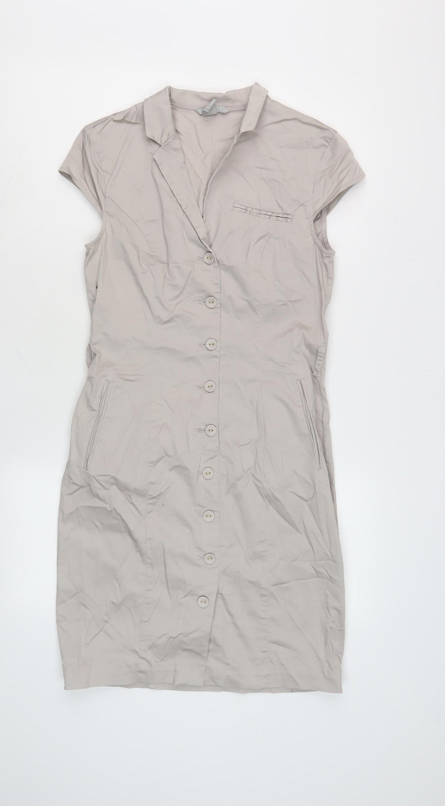 H&M Women's Beige Shirt Dress, Size 10, Collared