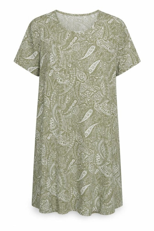 Front view of Damart Women's Green Paisley T-Shirt Dress L