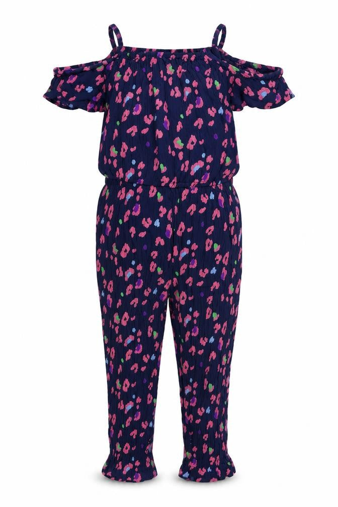 Front view of Next girls’ multicoloured floral short sleeve jumpsuit 7 years