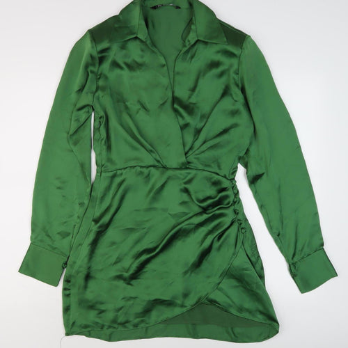 Zara Women's Green Long Sleeve Asymmetric Wrap Dress