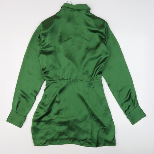 Zara Women's Green Long Sleeve Asymmetric Wrap Dress