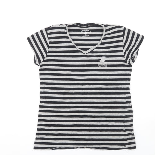 Beverly Hills Polo Club Women's Black Striped T-Shirt L