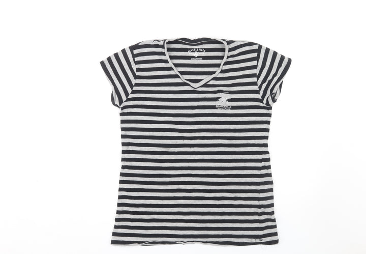 Beverly Hills Polo Club Women's Black Striped T-Shirt L