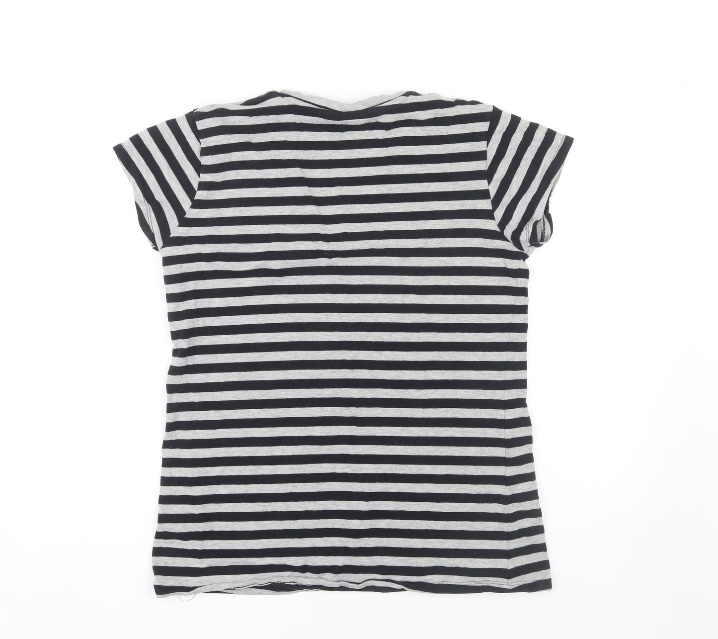 Beverly Hills Polo Club Women's Black Striped T-Shirt L