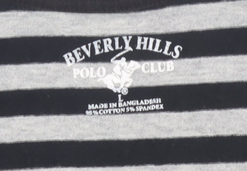 Beverly Hills Polo Club Women's Black Striped T-Shirt L