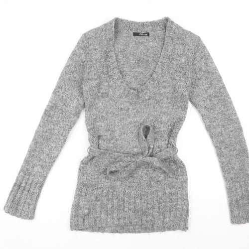 Jane Norman Women's Grey V-Neck Pullover Jumper
