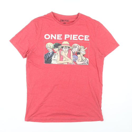 Men's Red One Piece Anime T-Shirt - Size L, Graphic