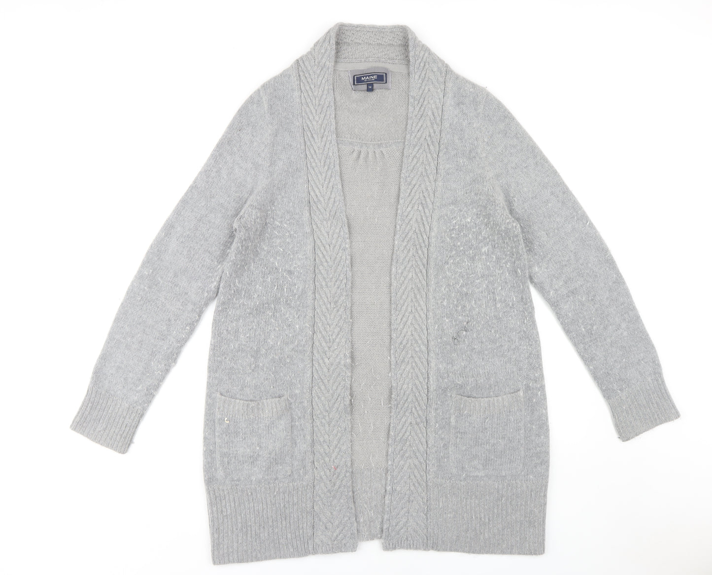 Maine New England Women's Grey Open Front Cardigan Size 14, Knitwear