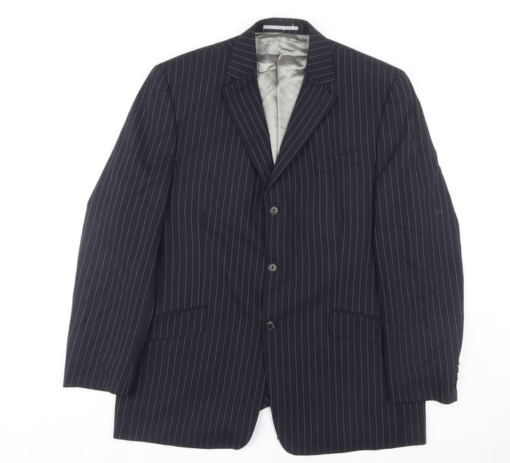 Next Men's Blue Striped Blazer 44L Regular Fit Jacket